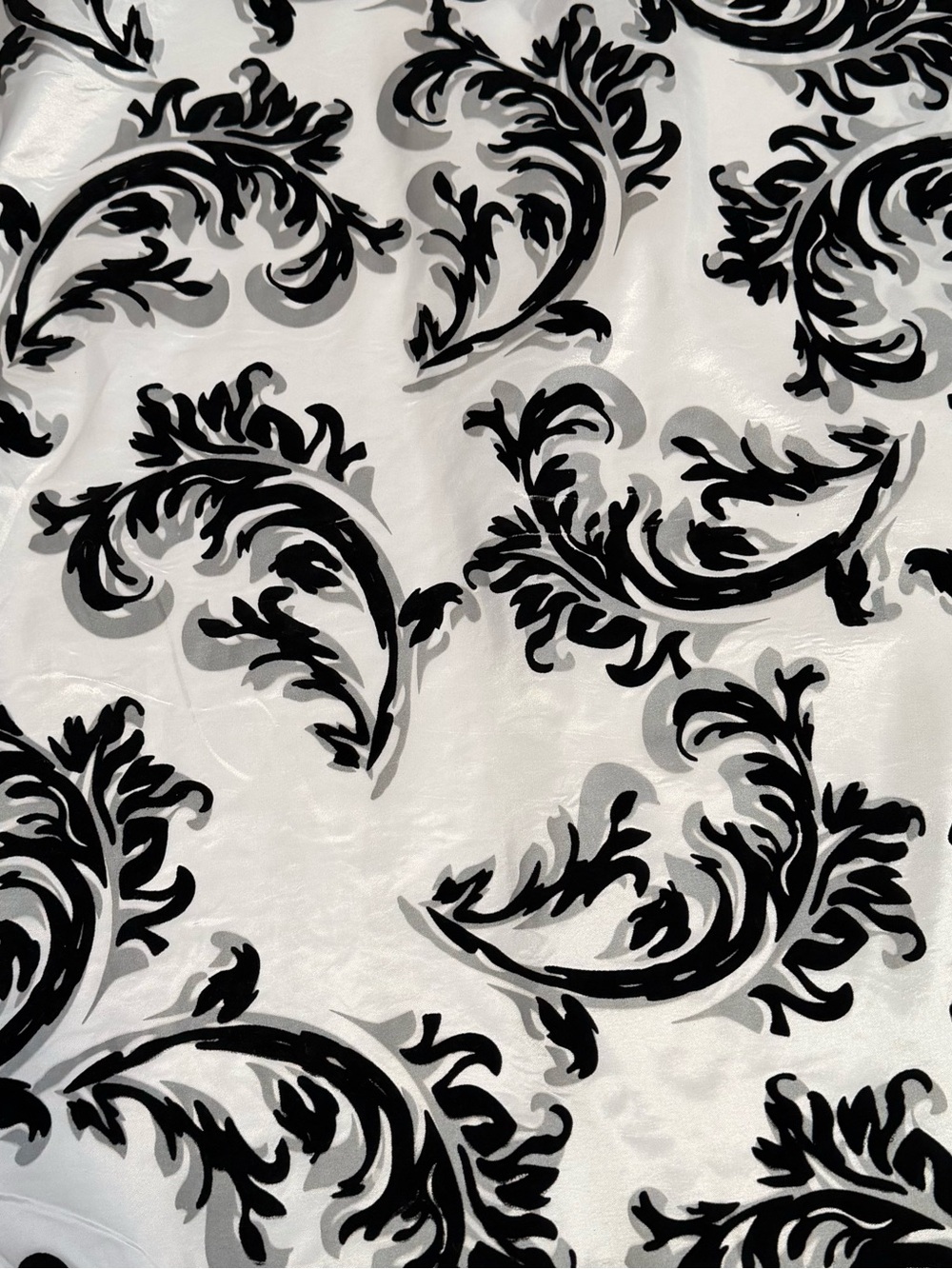 Black and White Fashion Taffeta Fabric with a Velvet Flower Design Accents